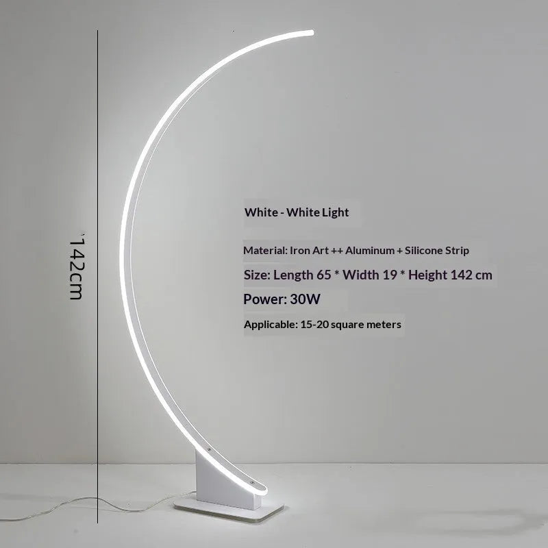 Nordic curved line floor lamp with silicone lampshade in white, aluminium alloy body