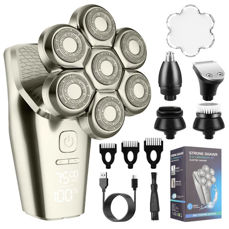 Men's multifunctional magnetic knife head electric shaver rechargeable with floating cutter head and LED display
