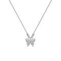 Silver women's butterfly necklace with square line opal pendant on an adjustable cross chain.