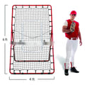 Red portable baseball training net with metal frame folded to 95x16x14.5cm size