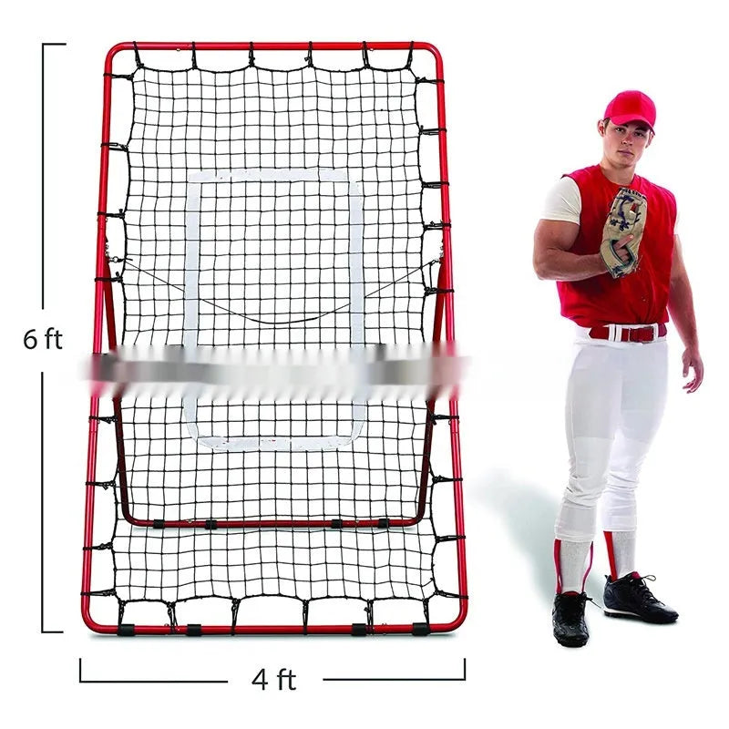 Red portable baseball training net with metal frame folded to 95x16x14.5cm size