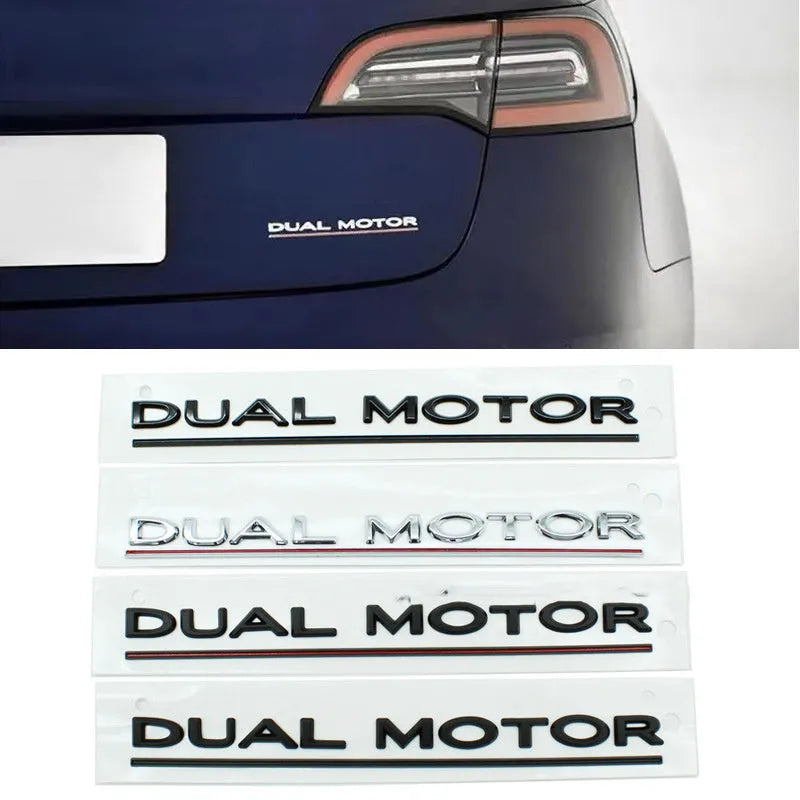 Tesla Model 3 rear bumper sticker in ABS plastic, showing matte black and silver colour options.