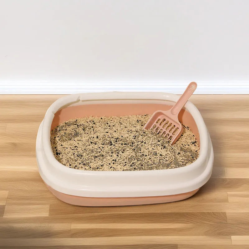 Plastic pet toilet training tray with scoop, anti-splash cat litter box or dog toilet in blue, grey, green or pink