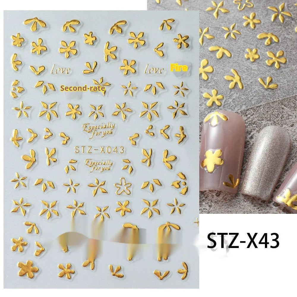 Cartoon-themed nail art sticker sheet with black and silver strip patterns and love motifs