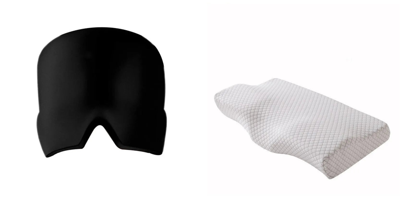 Black elastic cloth gel ice headache relief eye mask showing adjustable headband and cooling gel construction