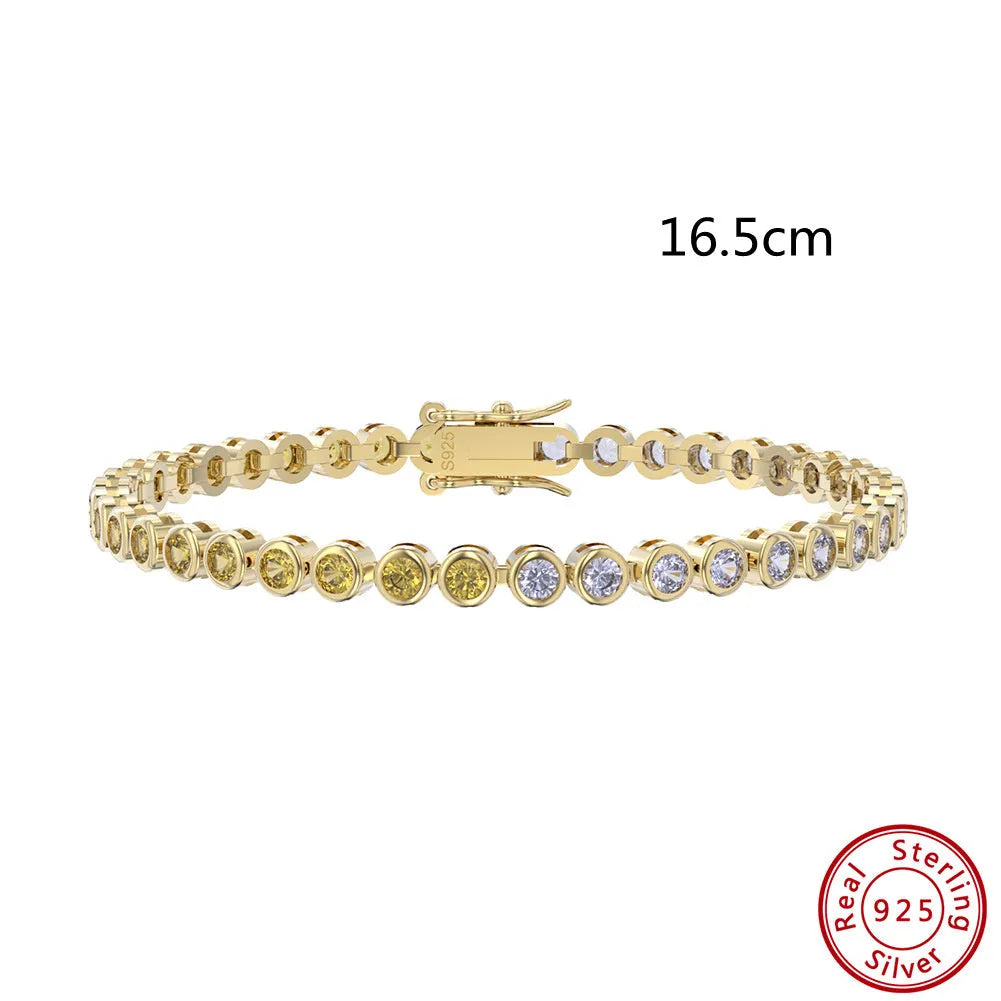 S925 sterling silver two-tone zircon bracelet with round geometric links and electroplated finish