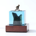 Crystal clear epoxy resin shark surfer night light ornament in 5cm and 8cm sizes