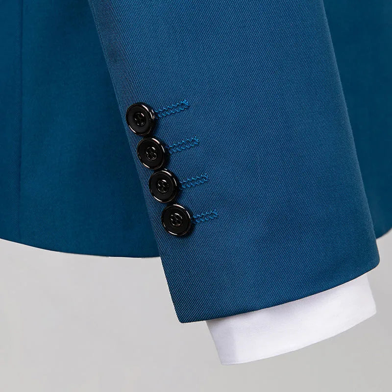 Men's business casual suit two-piece set in blazer and trousers, polyester fabric, loose fit, available in multiple colours