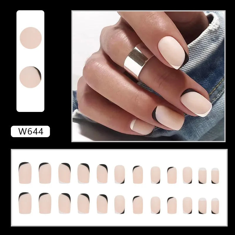 Black and white frosted reusable gel nail manicure set with 22 pieces.
