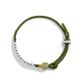 Hetian jade and sterling silver bracelet on a colourful electroplated cord strap.