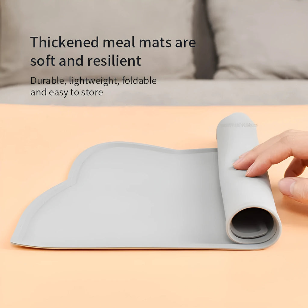 Cat head shaped silicone pet feeding mat in solid colour measuring 44cm by 24cm