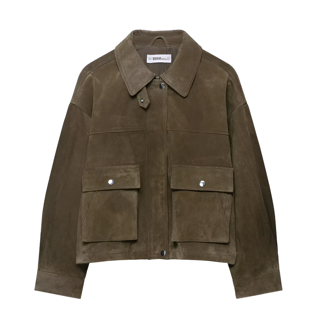Women's PU fabric casual jacket in picture colour with regular fit Japanese Korean style