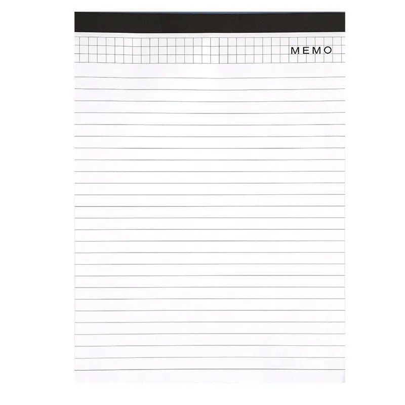 A4 tearable notebook with soft cover open to show gridded ivory white paper inside.