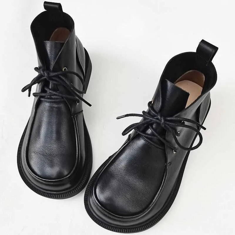 Women's big toe ankle boots in first layer cowhide leather, low tube high-top, brown or black, sizes 35-41