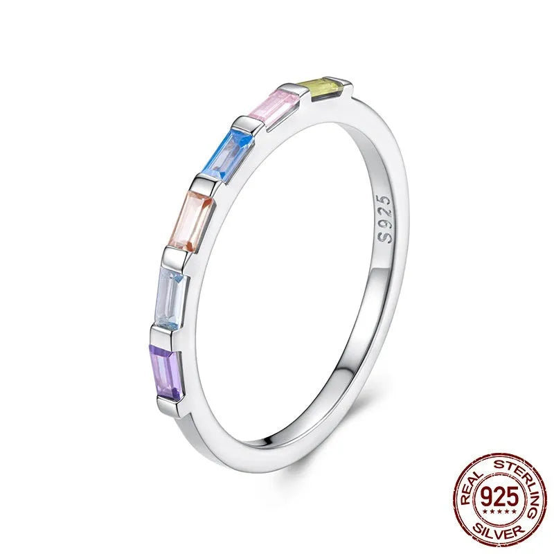 S925 sterling silver women's ring with single colour zircon stone, geometric shape, silver colour