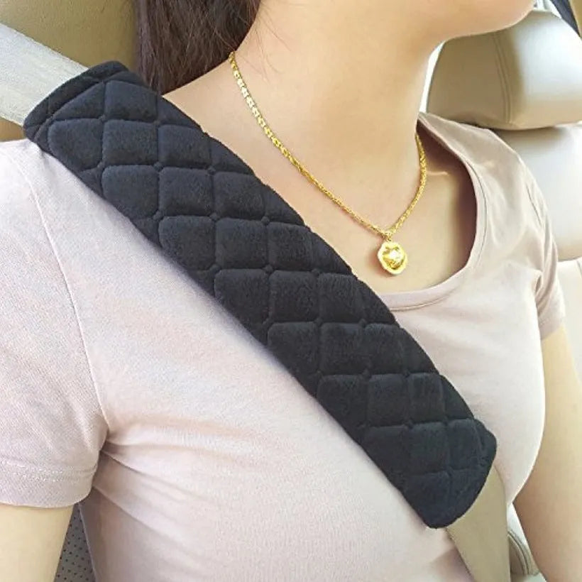 Black cotton car seat belt shoulder pad for children, size 26.5x6cm