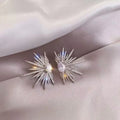 Pair of rhinestone eight-pointed star ear studs with electroplated finish, geometric women's earrings