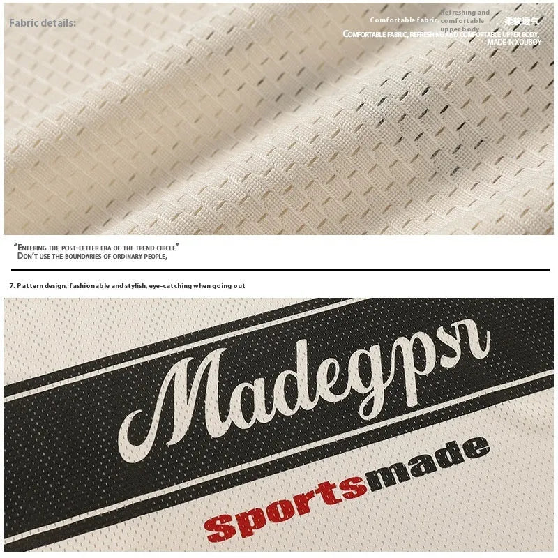 Apricot sports top with V-neck, short sleeves, printed letter pattern, and drop-shoulder design