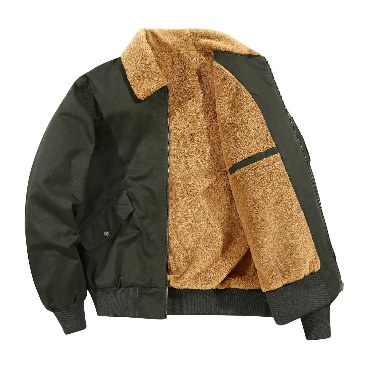 Men's fleece-lined washed cotton jacket in black, khaki or army green, loose thickened casual fit
