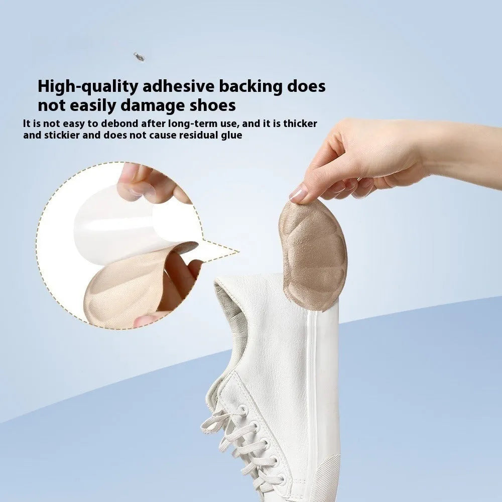 Three pairs of camel colour adhesive heel cushion pads with suede surface measuring 9.3cm by 6cm