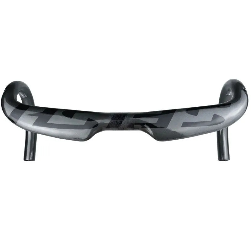 Carbon fibre road bicycle bent handlebar in a choice of colours, showing ergonomic bend and clamp area.