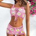 Floral pattern women's swimsuit bikini set in light green hollow yarn acrylic fabric