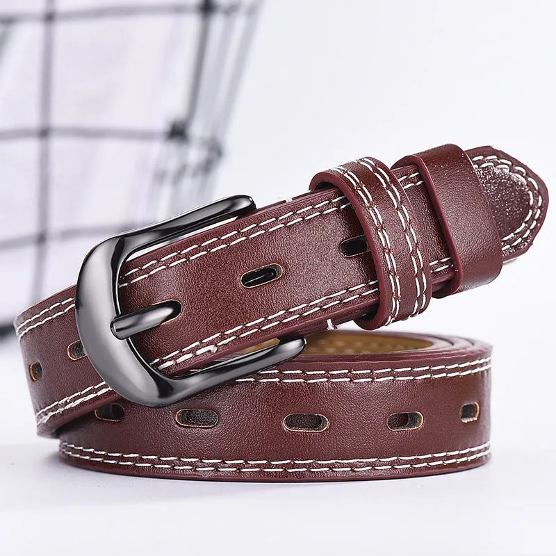 Unisex hollow-out PU faux leather belt 105cm long with square alloy pin buckle in khaki colour