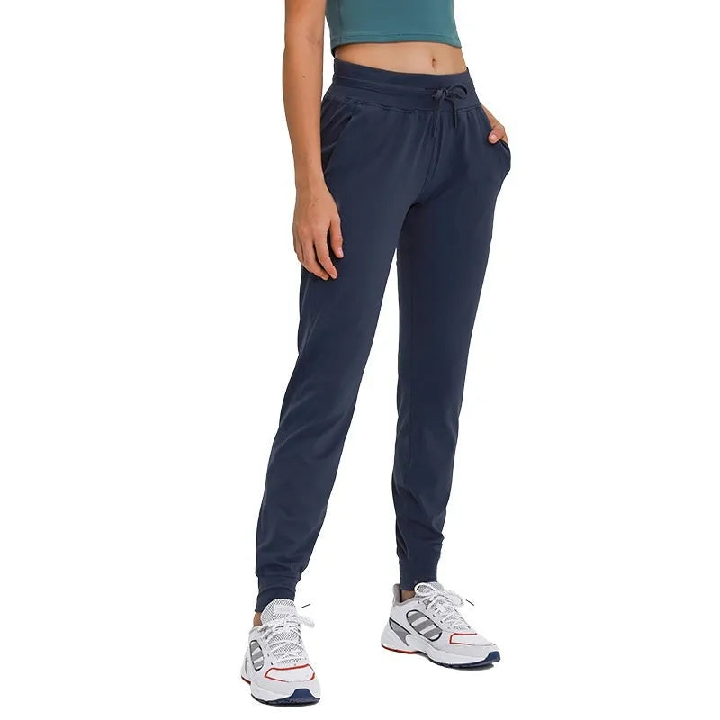 Women's high waist yoga pants with drawstring in Distilled Coffee colour.
