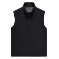 Men's loose-fit outdoor cardigan vest with stand collar and zippered pockets in khaki colour.