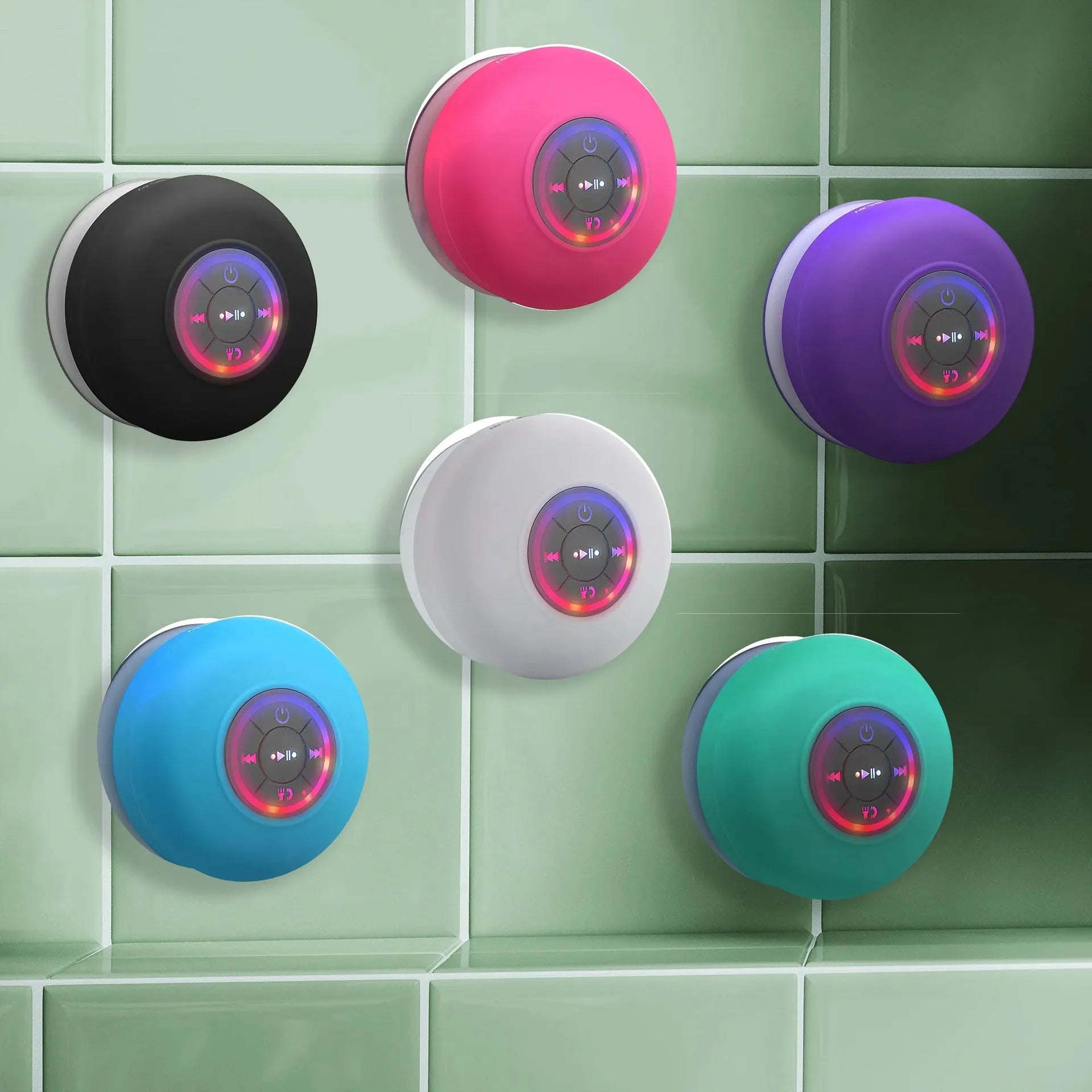 BTS07 large suction cup waterproof Bluetooth speaker with LED light in multiple colour options.