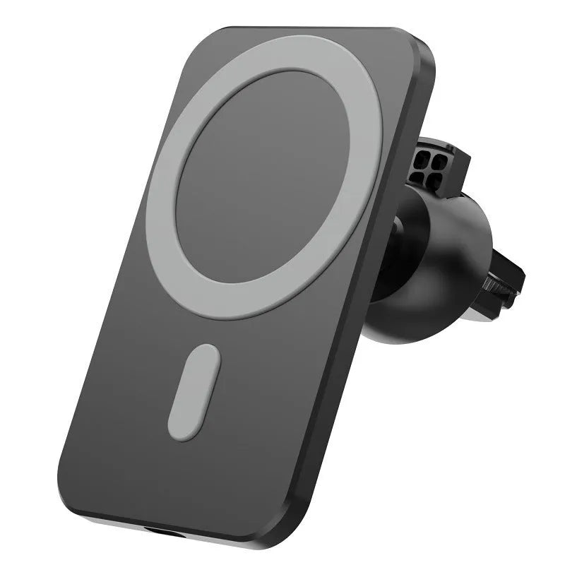 Magnetic car wireless charger mobile phone holder in black X-16 attached to a car vent bracket