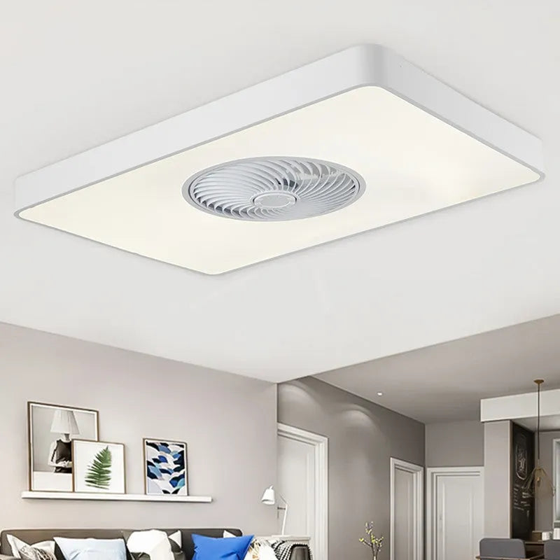 Nordic ceiling fan with light in solid wood rectangular, round, and square frame options.