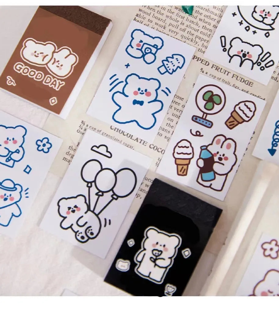 50 sheets of 40x60mm decorative stickers in bear and rabbit styles on Japanese composite paper with release paper