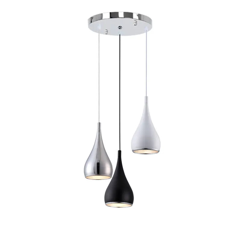 Iron minimalist chandelier lamp in black finish with three-head disc configuration for ceiling mounting
