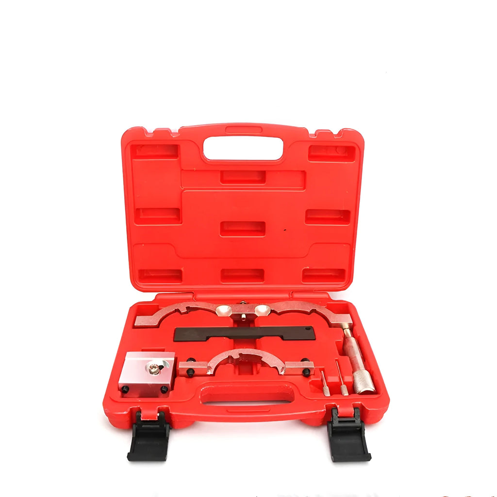 Red chrome-vanadium steel timing tool set for 1.4T Opel, Vauxhall, and Chevrolet LUJ engines.