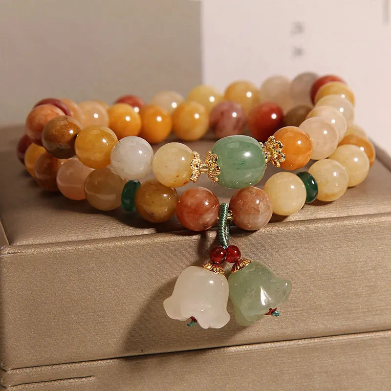 Natural jinsi jade multi-layer bracelet with orchid pendant for women