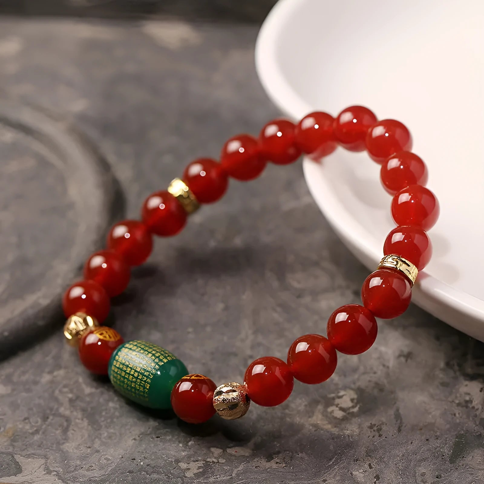 Red Agate Guanyin bracelet rosary with auspicious patterns in New Chinese style.