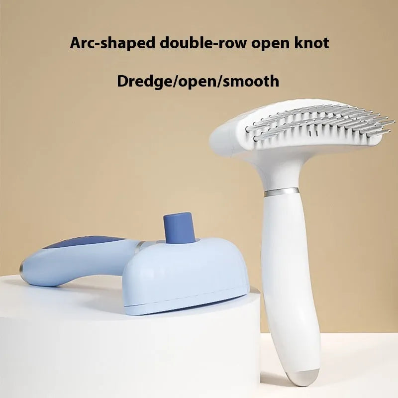 Stainless steel dog grooming comb with double row teeth in azure light blue colour