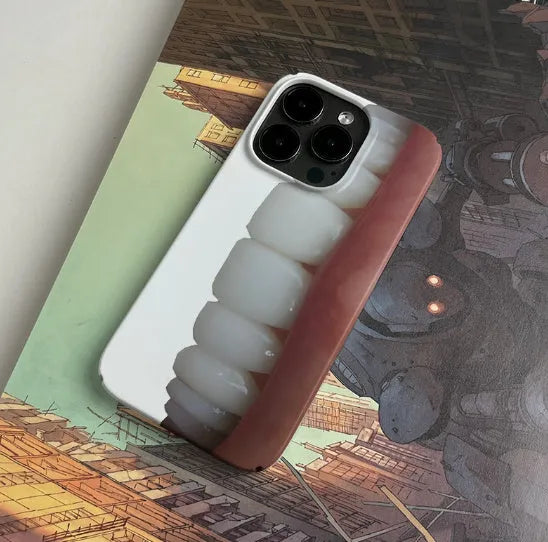 Tooth creative art trend phone case for iPhone with glossy hard shell and large hole design