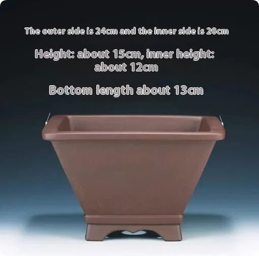 Square purple clay succulent bonsai pot in classical design for tabletop or floor placement