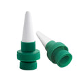 Green ceramic plant dripper for attachment to a cola bottle for automatic flower watering.
