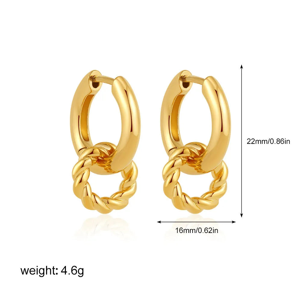 Copper geometric square double ring twist ear clip earrings on display