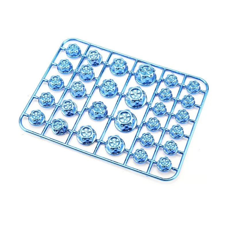 Set of 30 coloured ABS plastic screw caps for motorcycle engine modification.