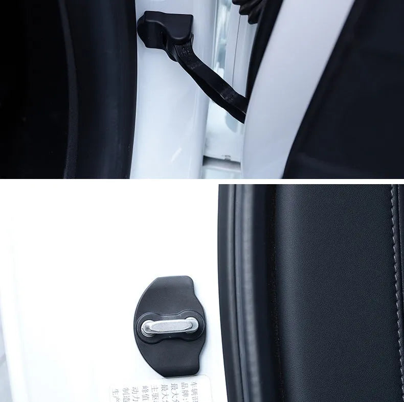 Black ABS door lock protection cover set with two latch shells and four limiter shells