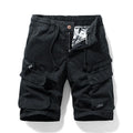 Men's cotton casual shorts in khaki with multiple zipper pockets and a fifth pants length