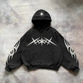 Printed pullover hoodie in slim fit with long sleeves, patch pocket, polyester fabric, sizes S to 3XL