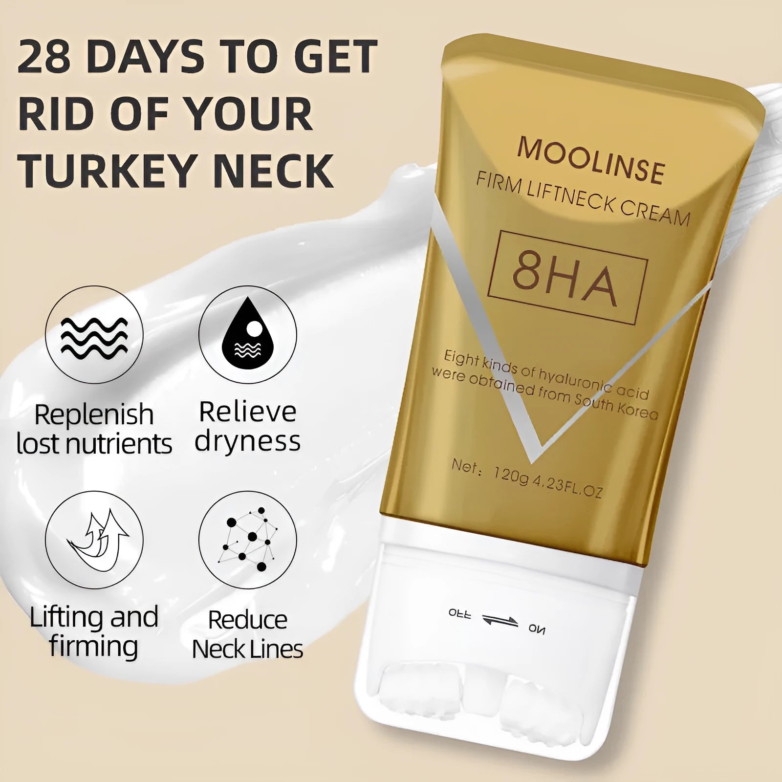 120ml neck cream container with lifting and firming massage properties for daily neck care