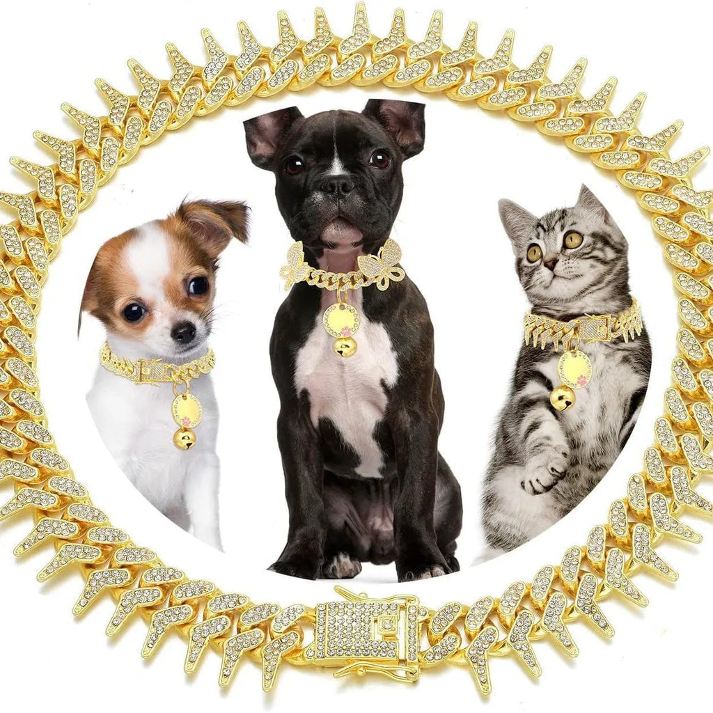 Fashion diamond pet neckband necklace in gold with plaid pattern, zinc alloy pendant, British style