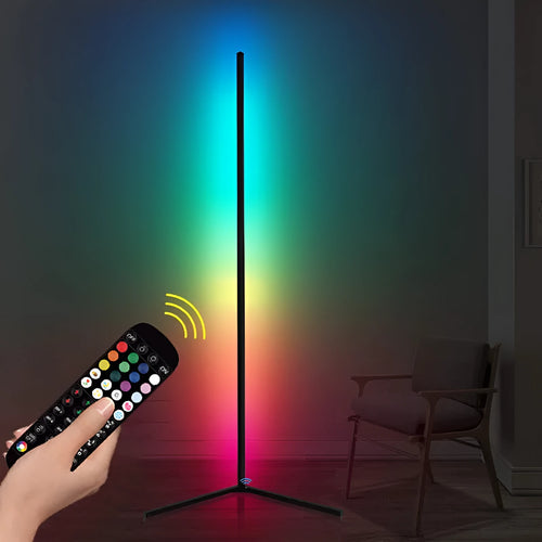 Black aluminium alloy floor lamp with silicone shade and RGB colour changing lights