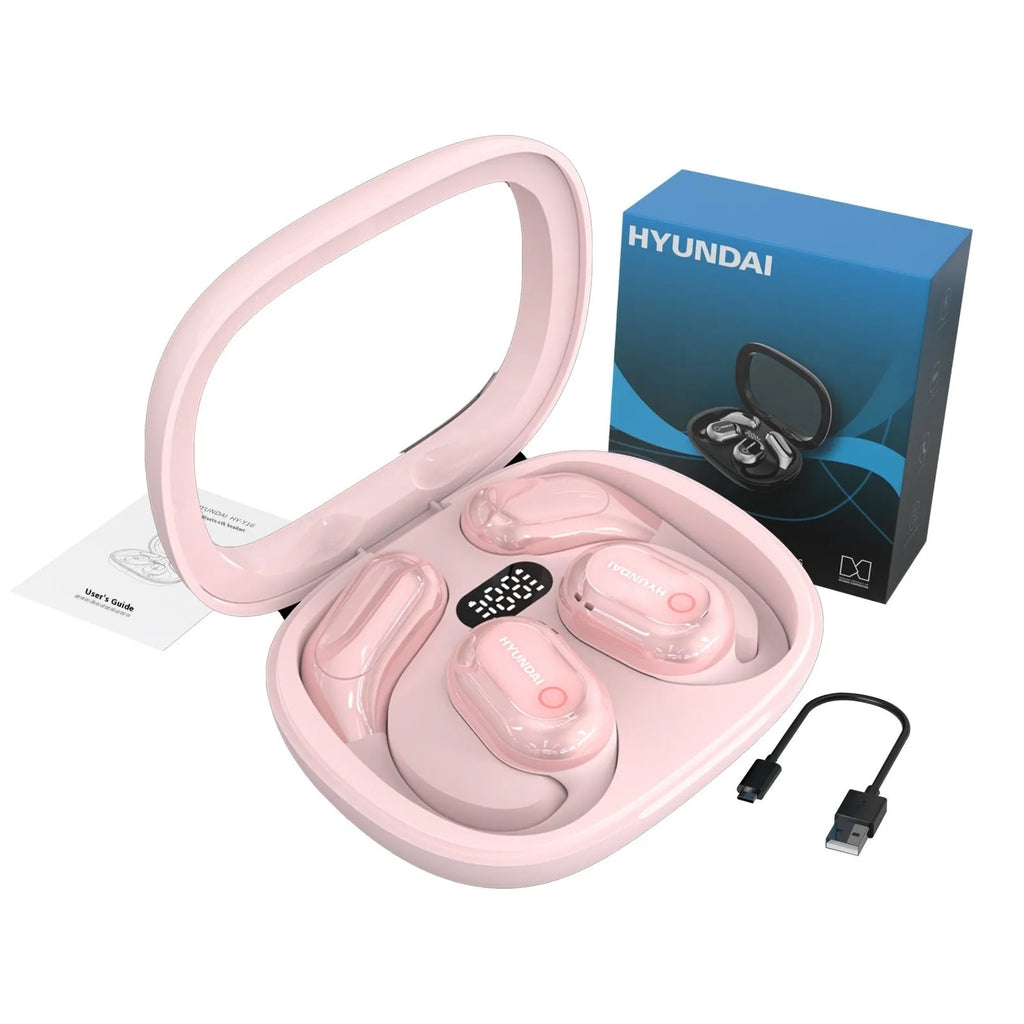 Black Bluetooth noise reduction headset with AI interpretation, ear hook design, and touch controls